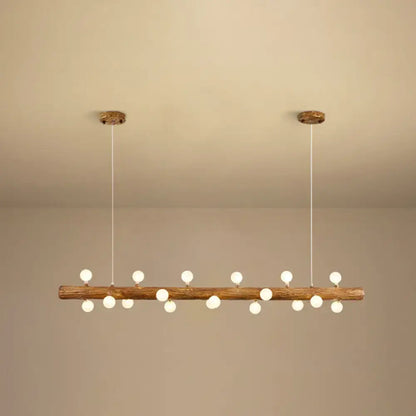 Modern linear brown wood island pendant – kitchen dining room light