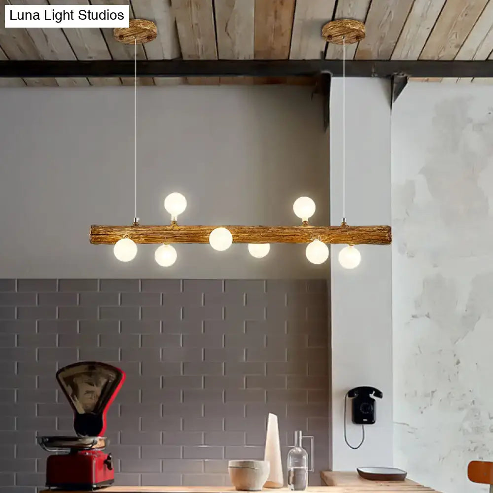 Modern linear brown wood island pendant – kitchen dining room light