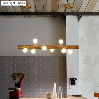 Modern linear brown wood island pendant – kitchen dining room light