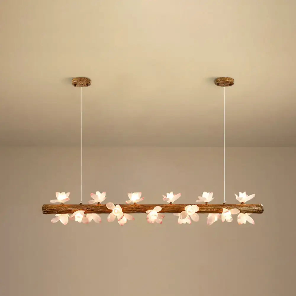 Modern linear brown wood island pendant – kitchen dining room light