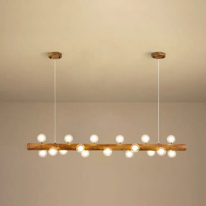 Modern linear brown wood island pendant – kitchen dining room light