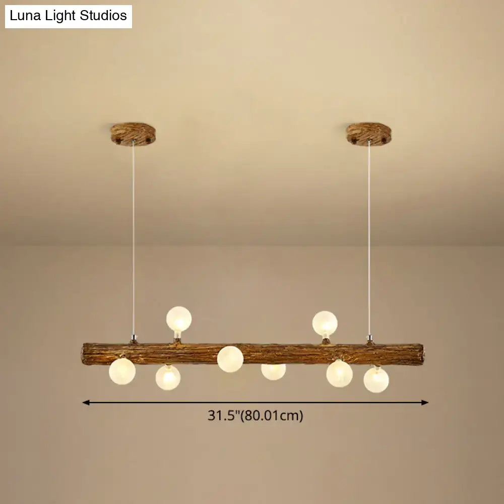 Modern linear brown wood island pendant – kitchen dining room light