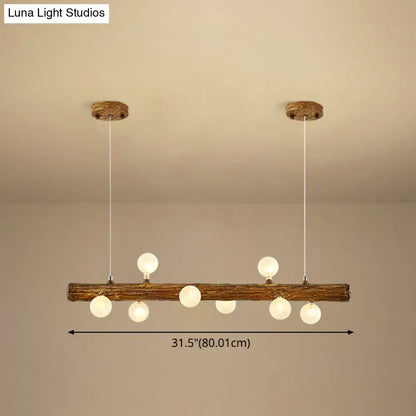 Modern linear brown wood island pendant – kitchen dining room light