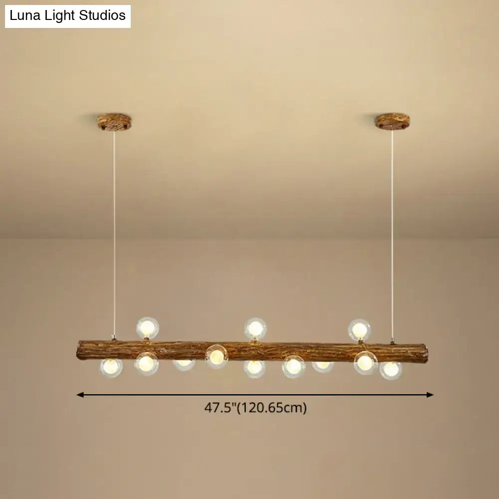 Modern linear brown wood island pendant – kitchen dining room light