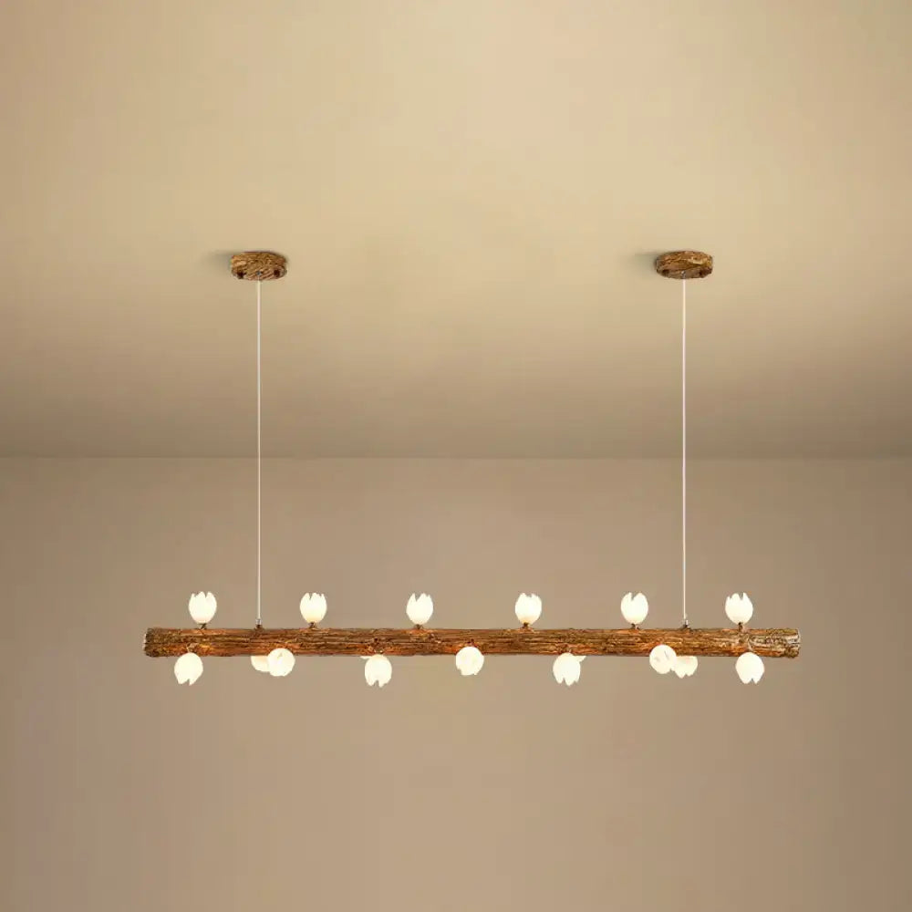 Modern linear brown wood island pendant – kitchen dining room light