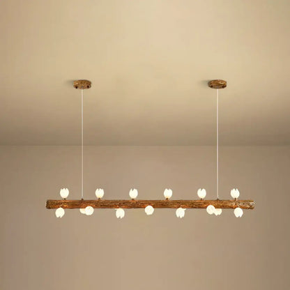 Modern linear brown wood island pendant – kitchen dining room light