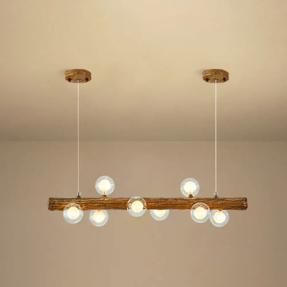 Modern linear brown wood island pendant – kitchen dining room light
