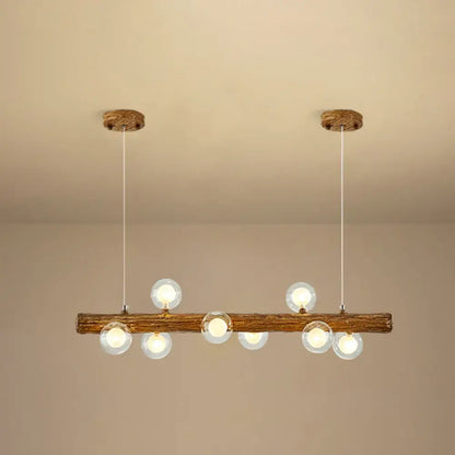 Modern linear brown wood island pendant – kitchen dining room light