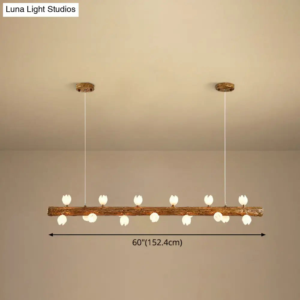 Modern linear brown wood island pendant – kitchen dining room light