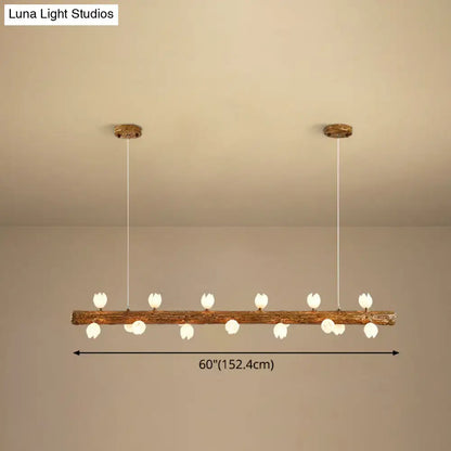 Modern linear brown wood island pendant – kitchen dining room light
