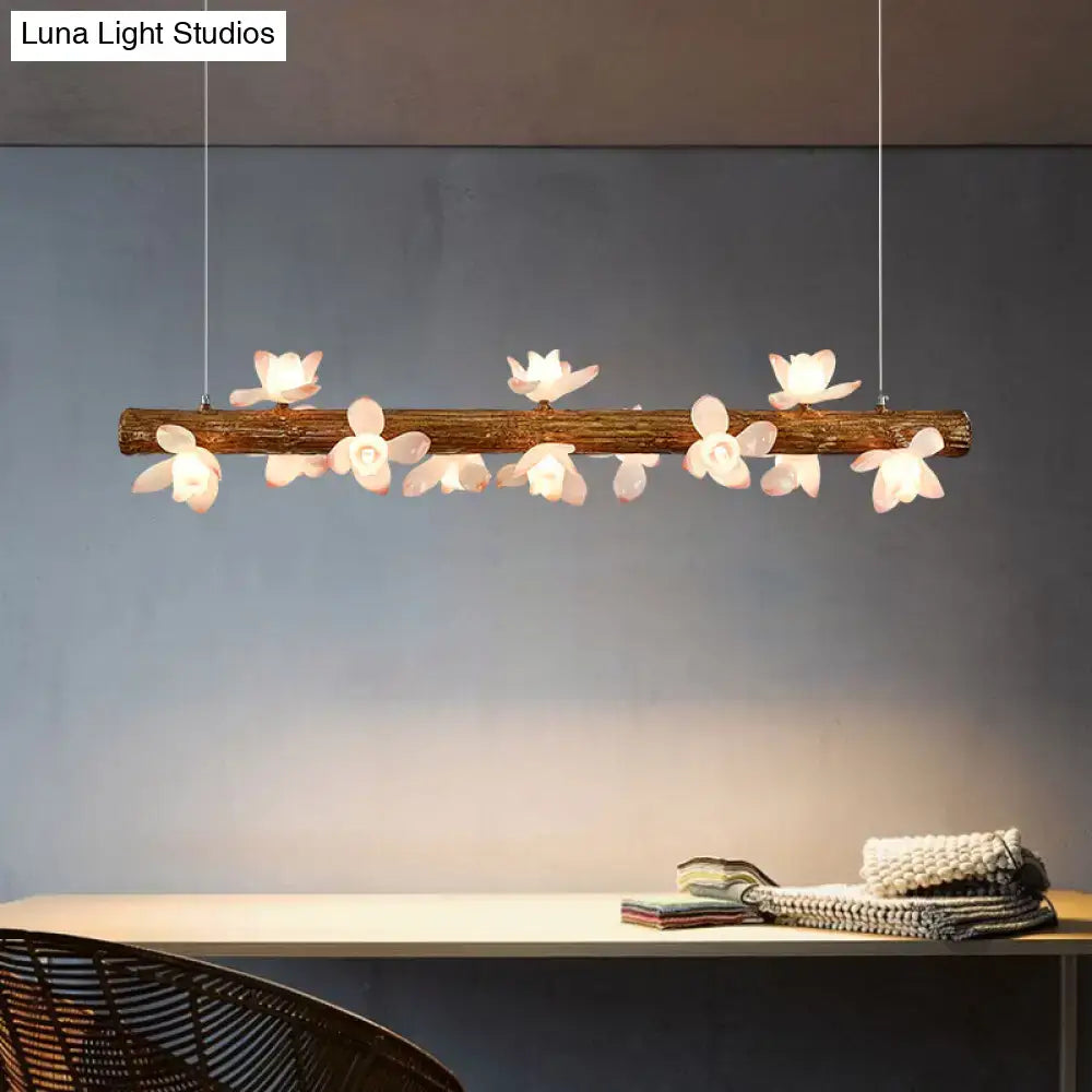 Modern linear brown wood island pendant – kitchen dining room light
