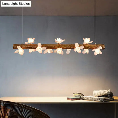 Modern linear brown wood island pendant – kitchen dining room light