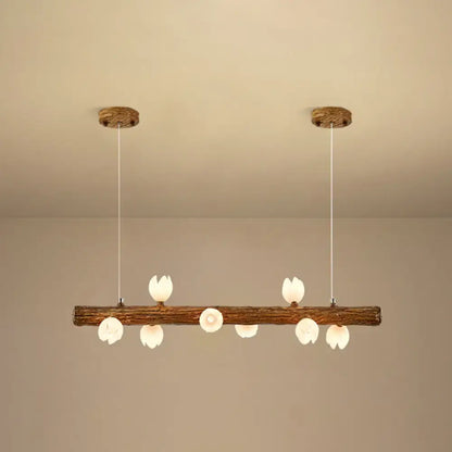 Modern linear brown wood island pendant – kitchen dining room light