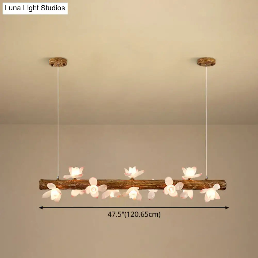 Modern linear brown wood island pendant – kitchen dining room light