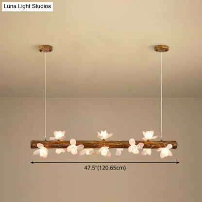 Modern linear brown wood island pendant – kitchen dining room light
