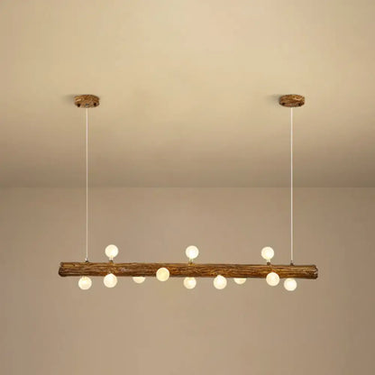 Modern linear brown wood island pendant – kitchen dining room light
