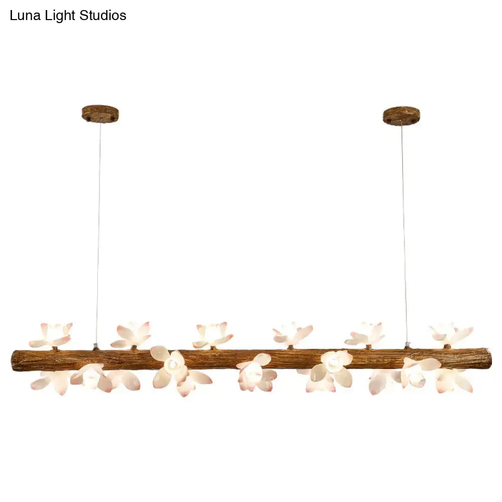 Modern linear brown wood island pendant – kitchen dining room light