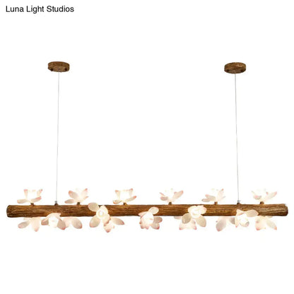 Modern linear brown wood island pendant – kitchen dining room light