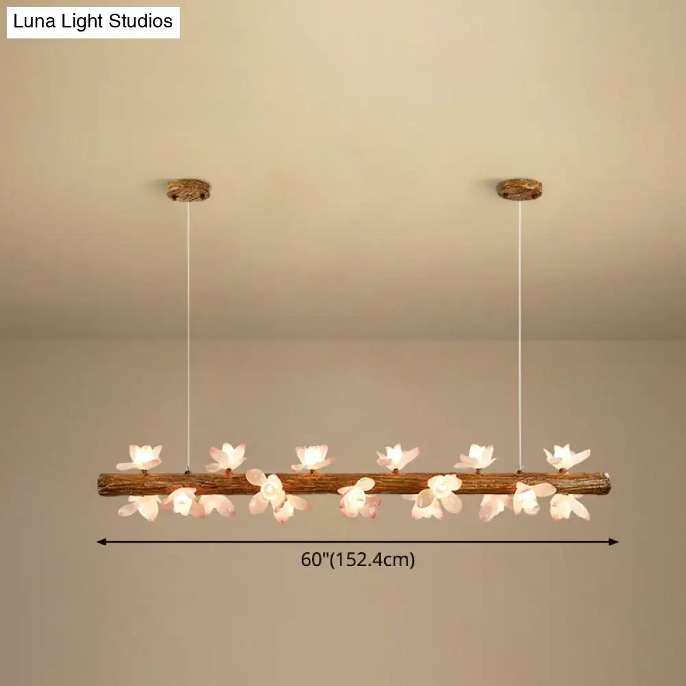 Modern linear brown wood island pendant – kitchen dining room light