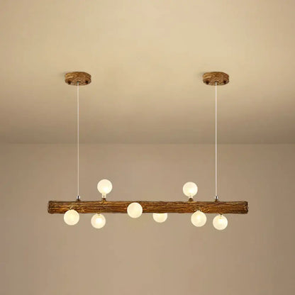 Modern linear brown wood island pendant – kitchen dining room light
