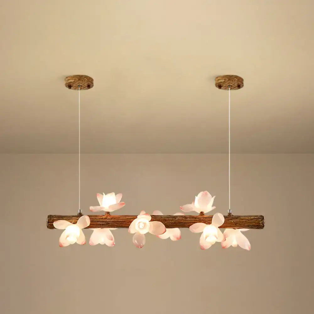 Modern linear brown wood island pendant – kitchen dining room light