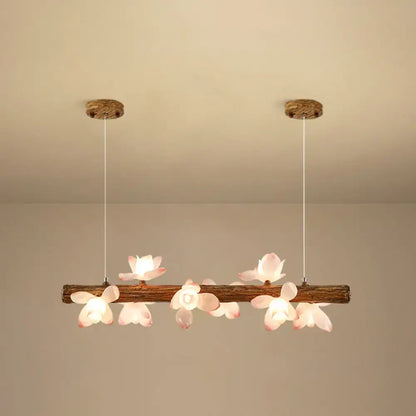 Modern linear brown wood island pendant – kitchen dining room light
