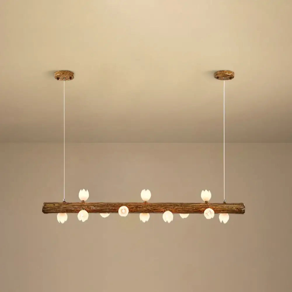 Modern linear brown wood island pendant – kitchen dining room light