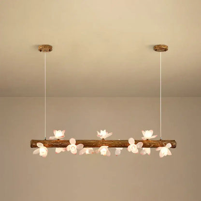 Modern linear brown wood island pendant – kitchen dining room light