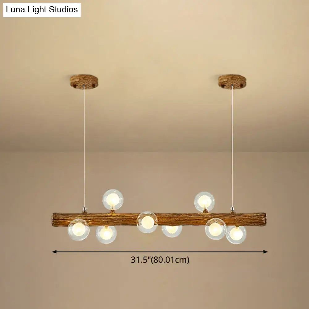 Modern linear brown wood island pendant – kitchen dining room light