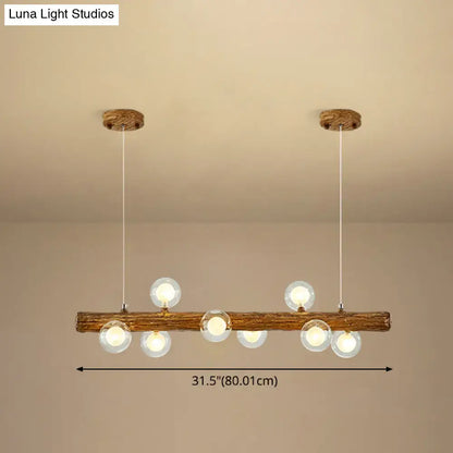 Modern linear brown wood island pendant – kitchen dining room light