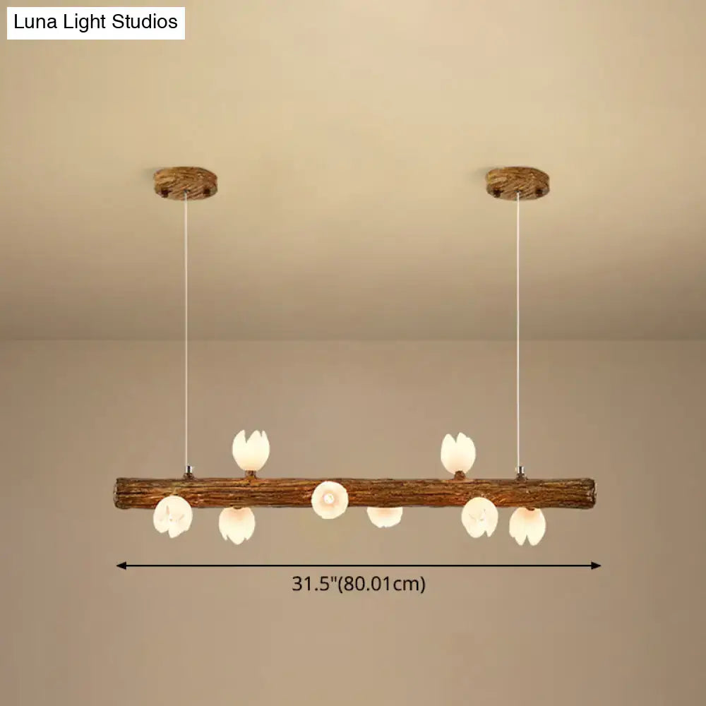 Modern linear brown wood island pendant – kitchen dining room light