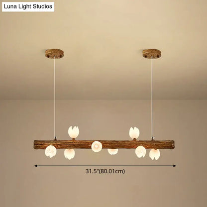 Modern linear brown wood island pendant – kitchen dining room light