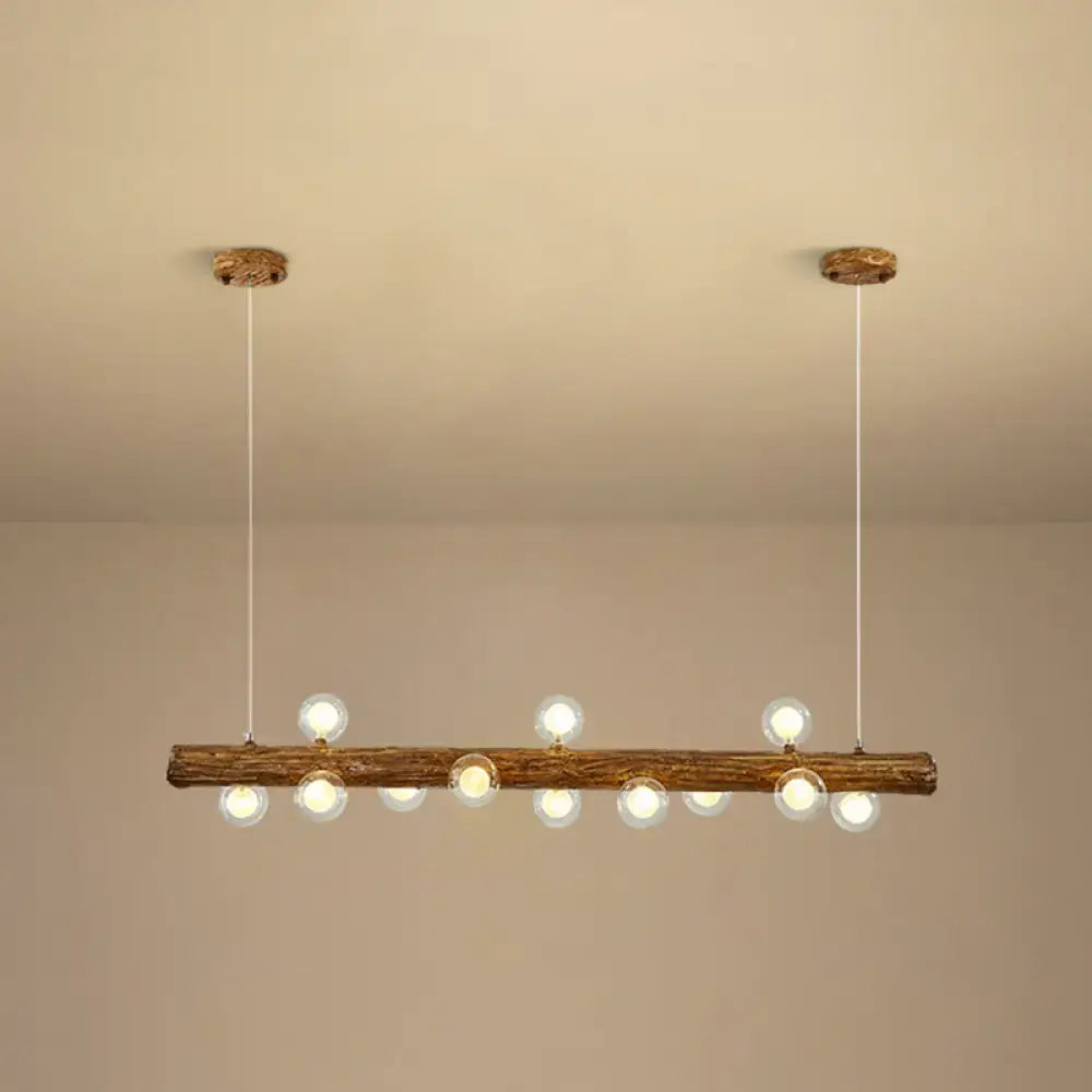 Modern linear brown wood island pendant – kitchen dining room light