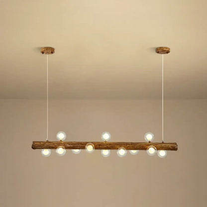 Modern linear brown wood island pendant – kitchen dining room light