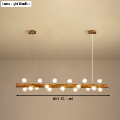 Modern linear brown wood island pendant – kitchen dining room light
