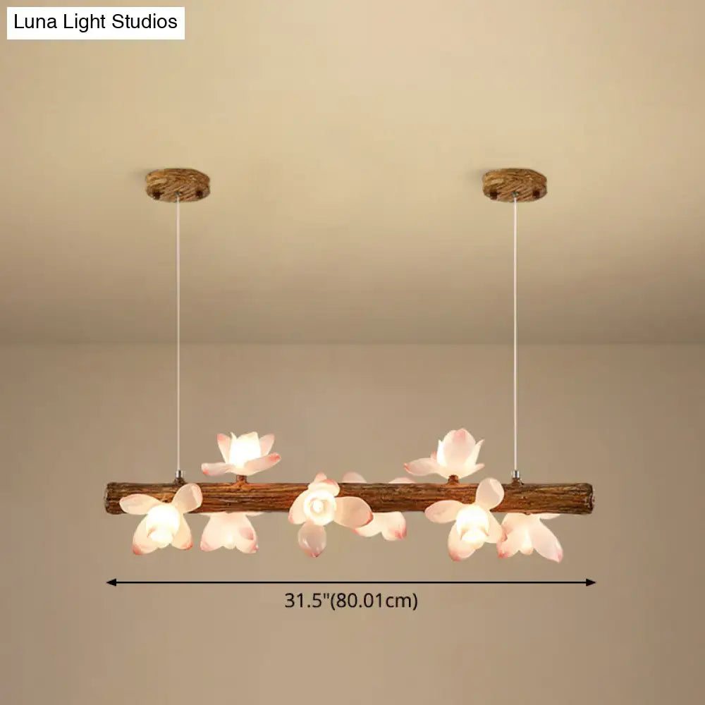 Modern linear brown wood island pendant – kitchen dining room light
