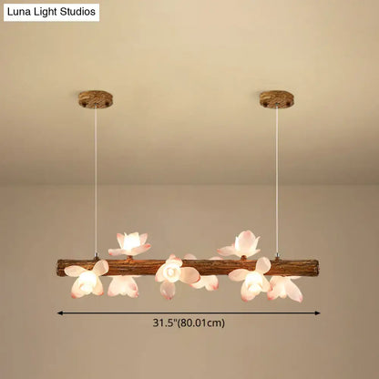 Modern linear brown wood island pendant – kitchen dining room light