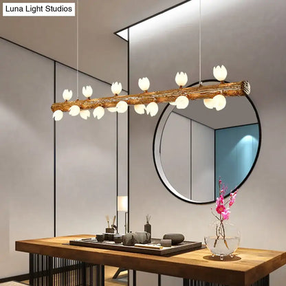 Modern linear brown wood island pendant – kitchen dining room light