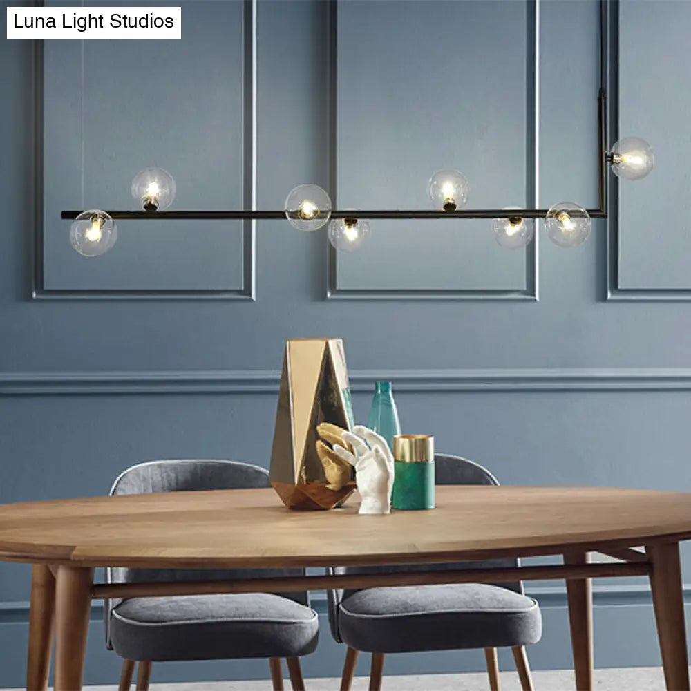 DecorBites™ Modern Linear Chandelier - 6/8 Lights Glass Shade Island Light in Black/Gold