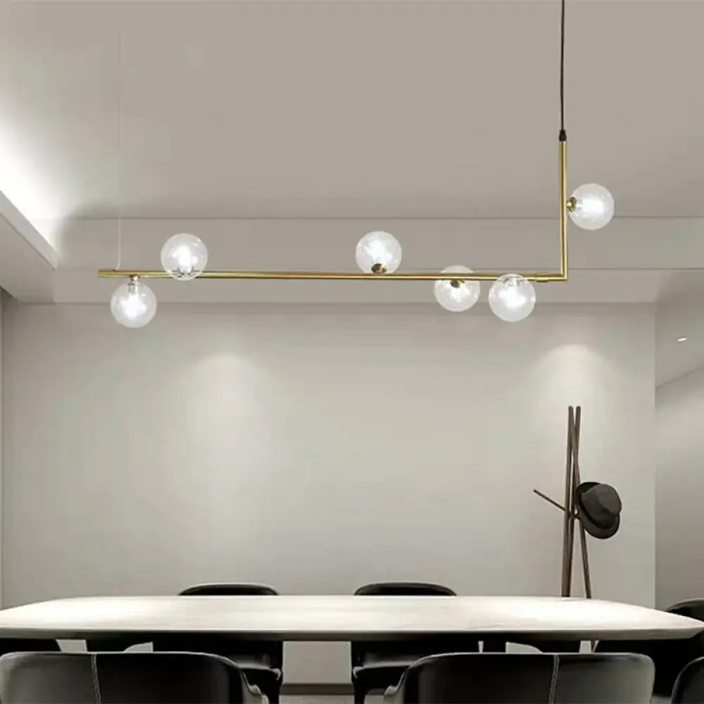 DecorBites™ Modern Linear Chandelier - 6/8 Lights Glass Shade Island Light in Black/Gold