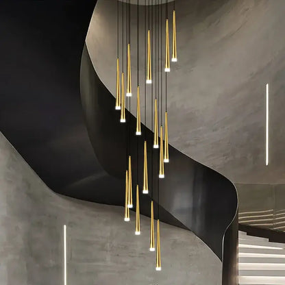 Modern loft black led stair chandelier living room pendant light