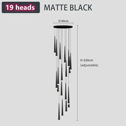 Modern loft black led stair chandelier living room pendant light