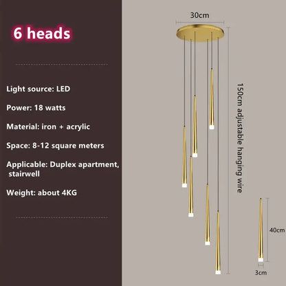 Modern loft black led stair chandelier living room pendant light