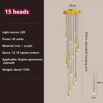 Modern loft black led stair chandelier living room pendant light