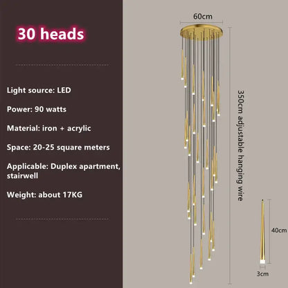 Modern loft black led stair chandelier living room pendant light