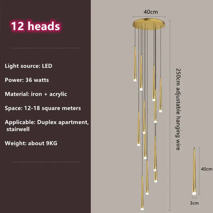 Modern loft black led stair chandelier living room pendant light