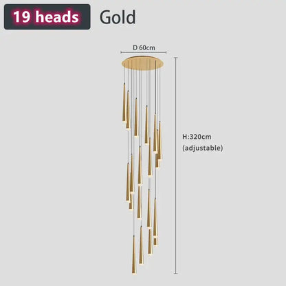 Modern loft black led stair chandelier living room pendant light