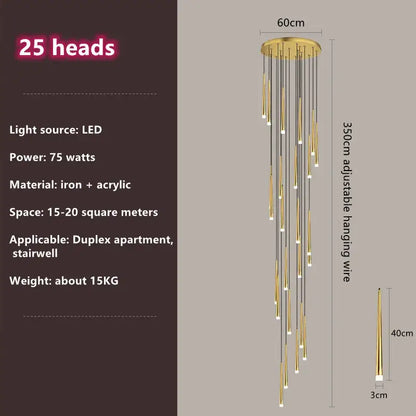 Modern loft black led stair chandelier living room pendant light