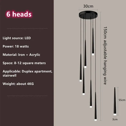 Modern loft black led stair chandelier living room pendant light