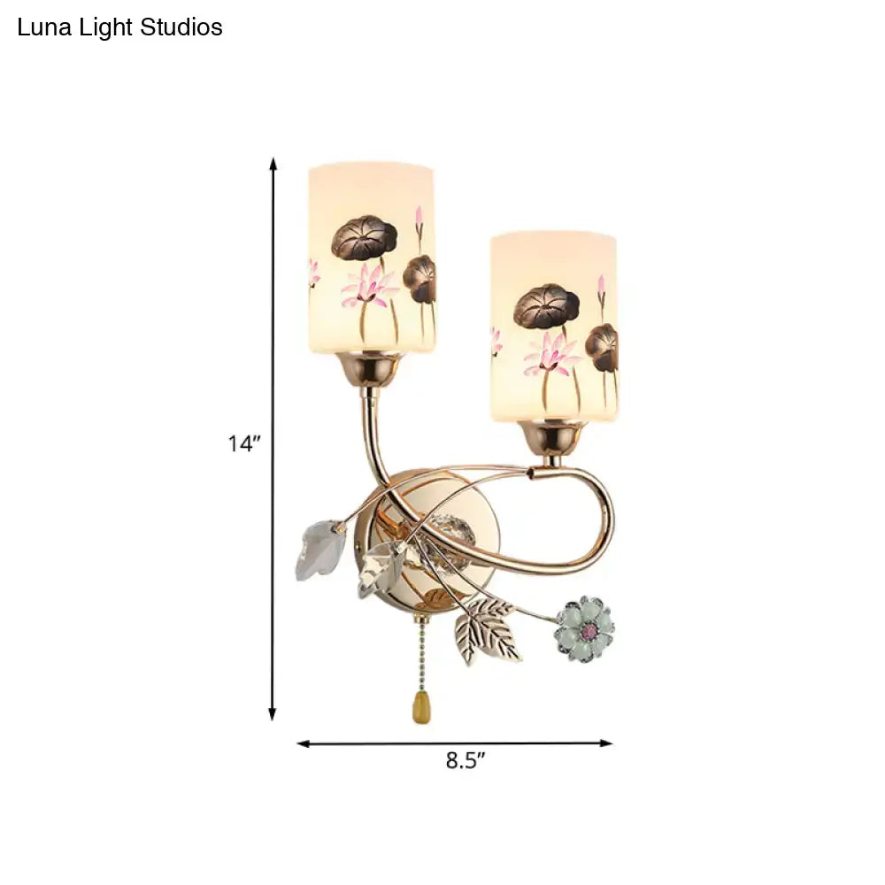 Modern lotus gold finish glass shade wall sconce bedroom pull chain